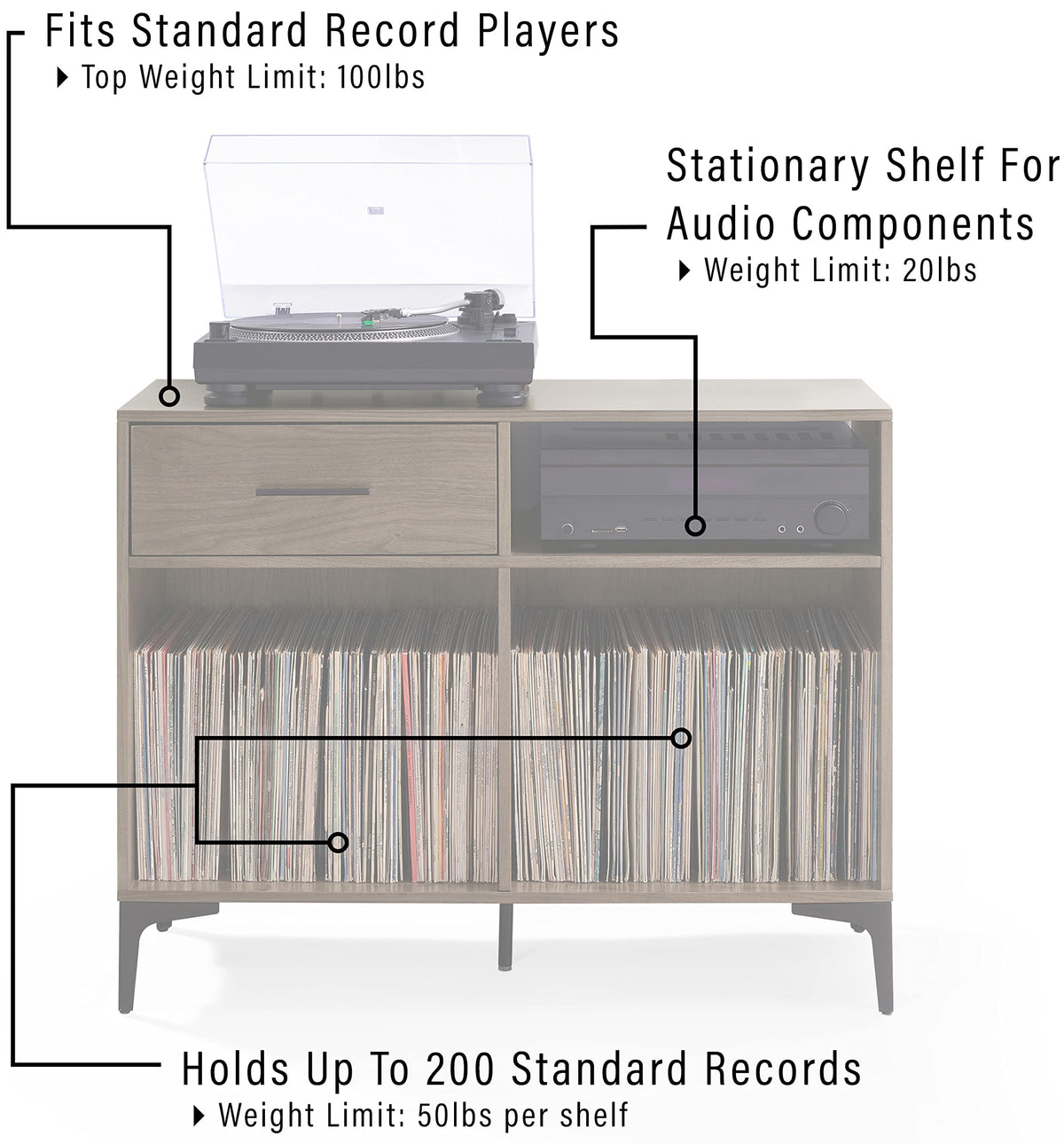 Crosley Furniture Sydney Media Console And Record Player Stand With Storage For Vinyl Records, Walnut