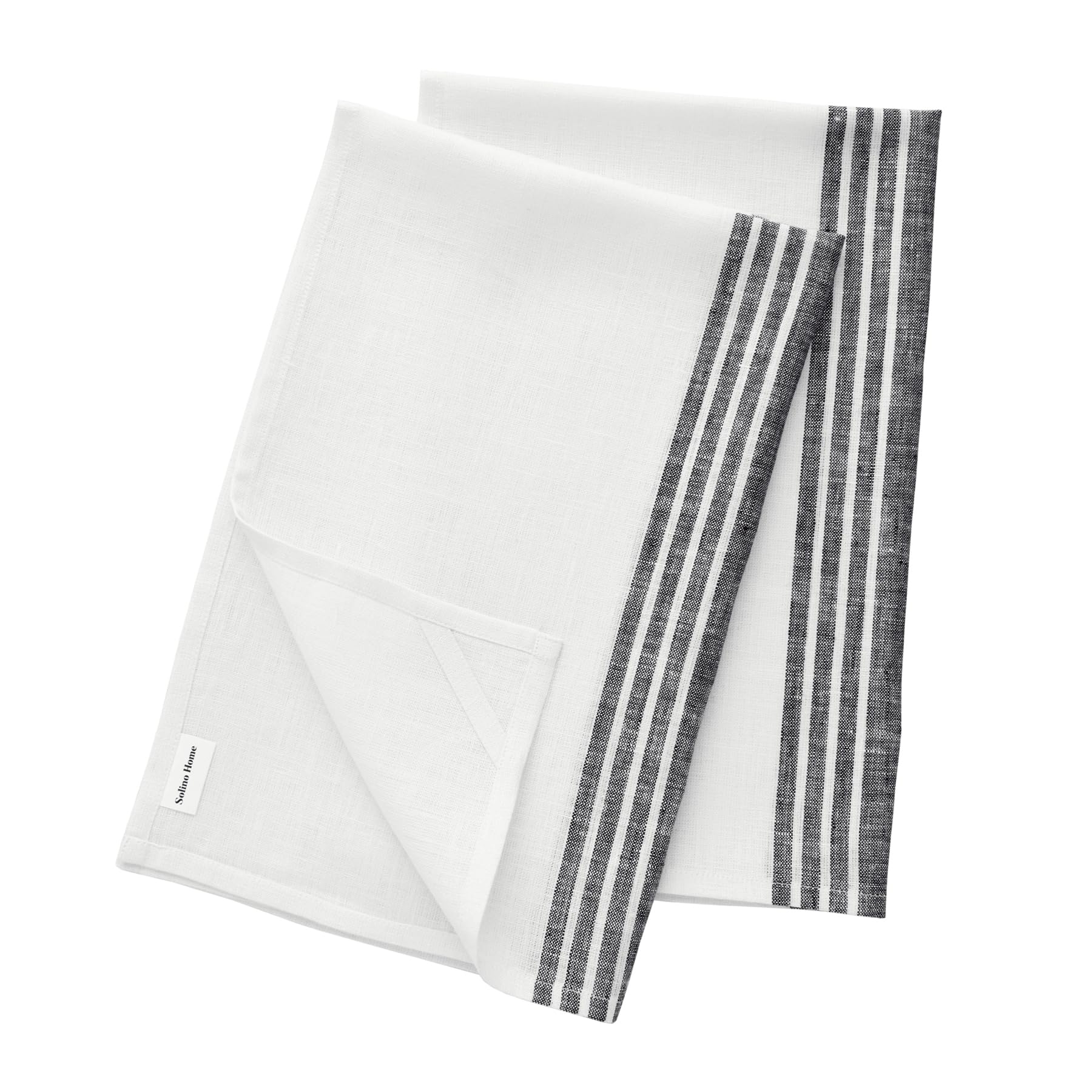 Solino Home Linen Kitchen Towels Set of 2 - Black and White 17 x 26 Inch - 100% Pure Linen Farmhouse Kitchen/Tea Towels- Machine