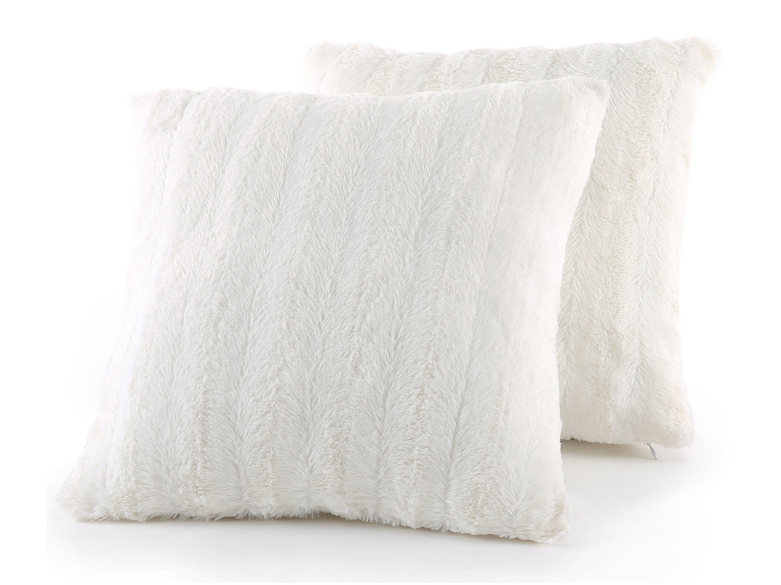 Cheer Collection Faux Fur Throw Pillows - Decorative Pillows For Couch, Bed Throw Pillows, White Accent Pillows For Bedroom Or L