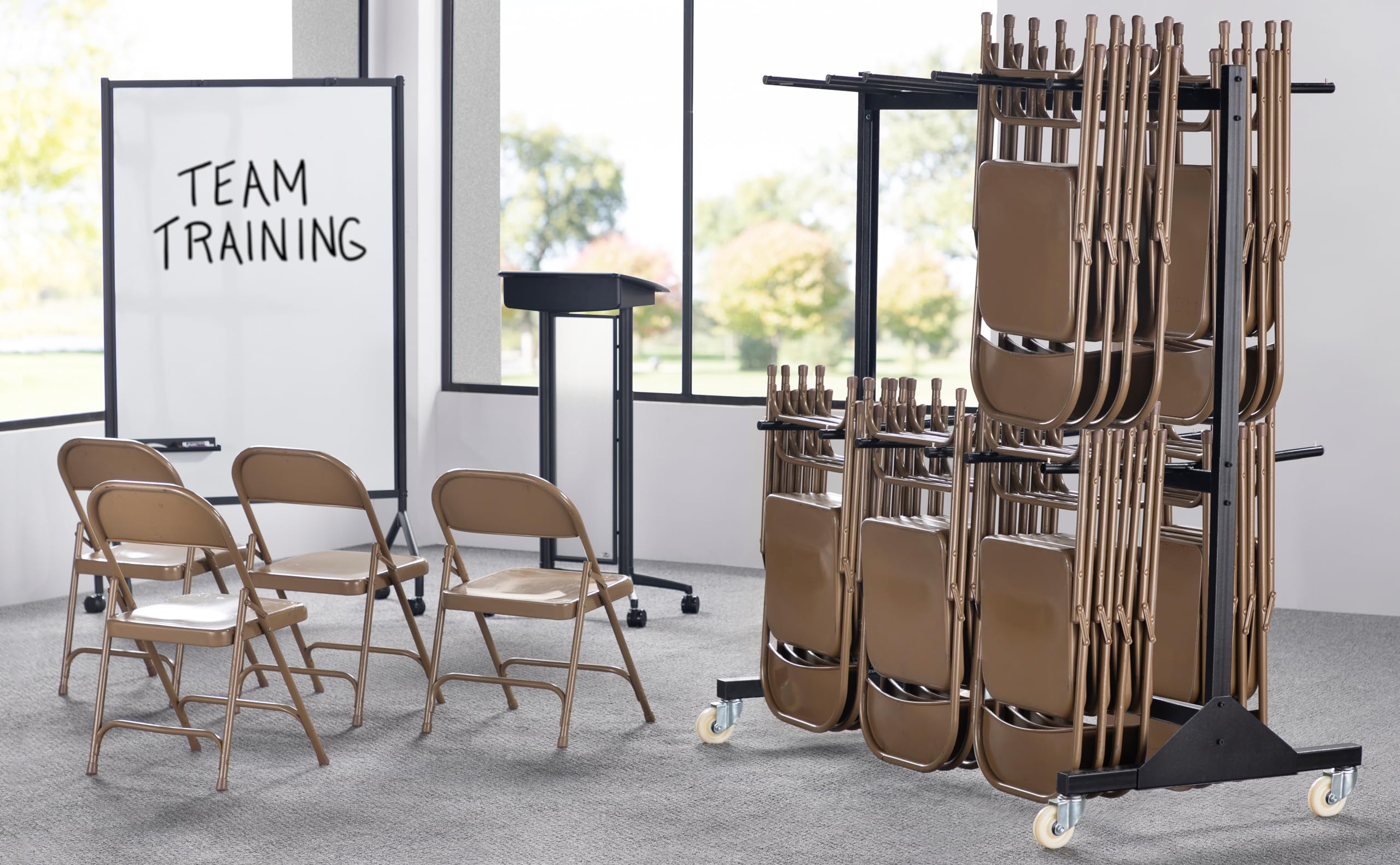 Safco Double Tier Chair Cart-Chair Cart,Double Tier,Holds 84,64-1/2"X33-1/2"X70-1/4",Bk