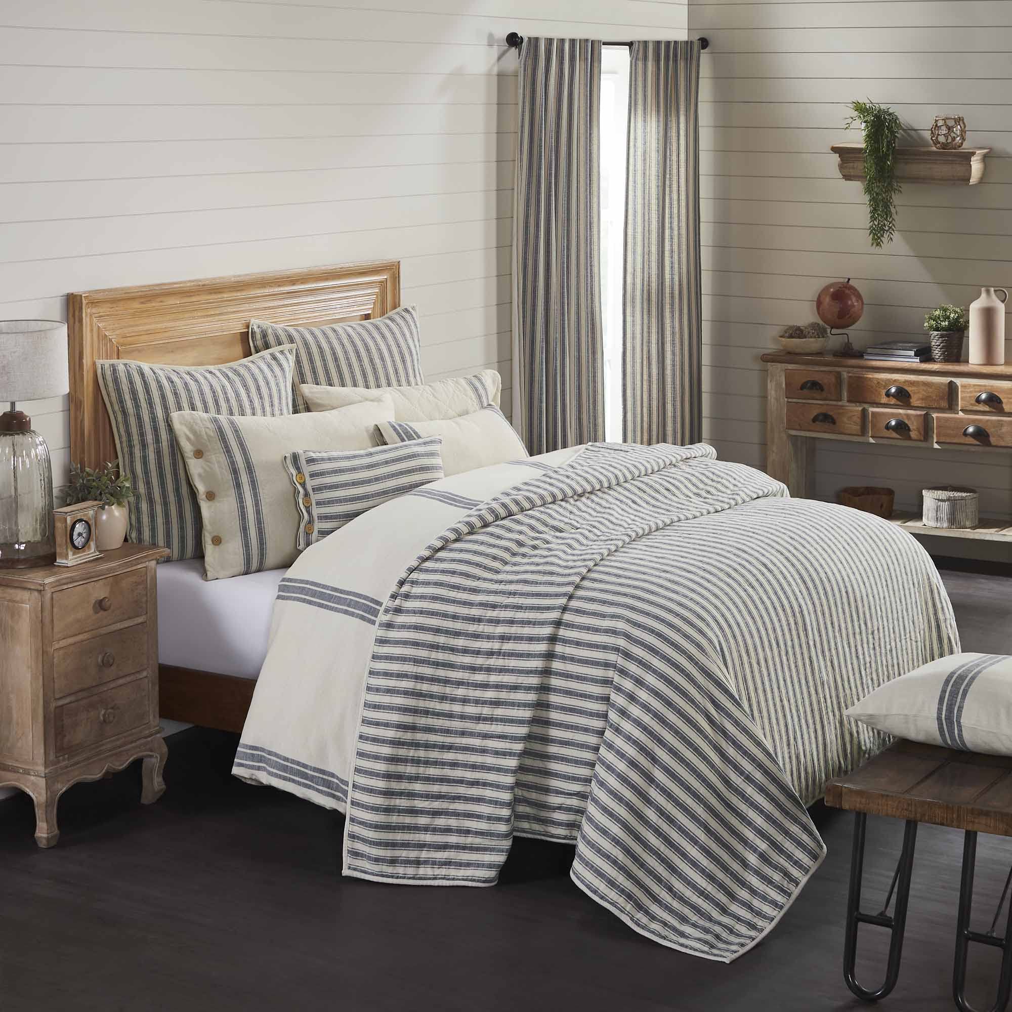 Piper Classics Market Place Blue Ticking Stripe Full/Queen Quilt