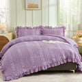 Wongs Bedding Purple Comforter Set King,3 Pieces Ruffle Farmhouse Shabby Chic Comforter For King Bed,Soft Textured Boho Bedding