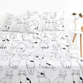 Wake In Cloud - Cats Bed Sheets, 100% Cotton, 4-Piece Sheet Set, Cute Cat Kitty Kitten Animal Drawing Pattern Printed Bedding, D