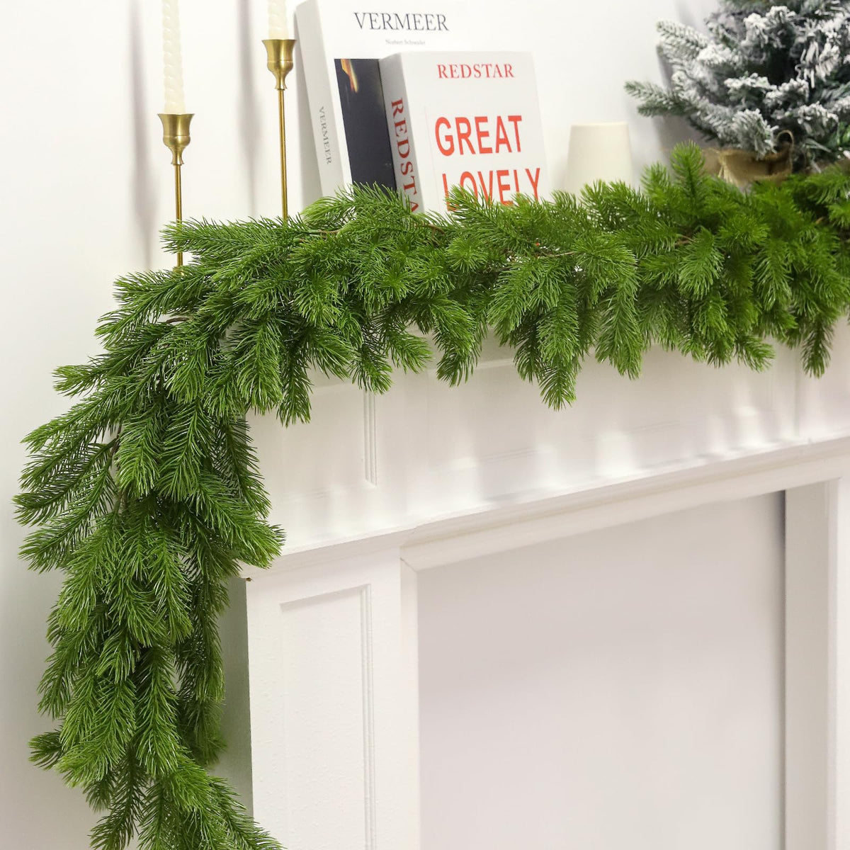 6.5Ft Christmas Norfolk Pine Garland, Real Touch Norfolk Pine Garland, Artificial Realistic Pine Garland for Holiday Mantel Fire