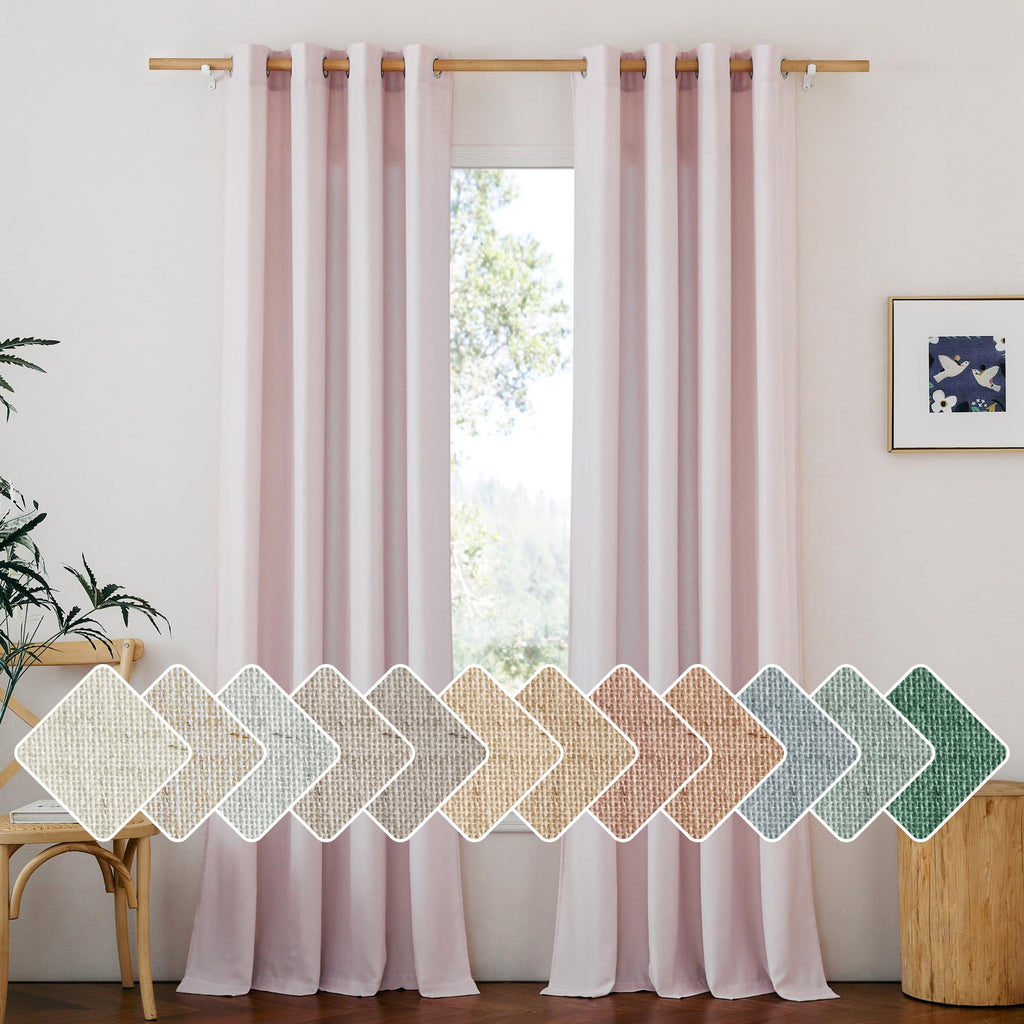 Nicetown Thick Linen Blush Pink Curtains 2 Panels For Kids Room, Grommet Flax Linen Privacy Added With Light Filtering Window Treatments For Bedroom/Living Room, W55 X L96