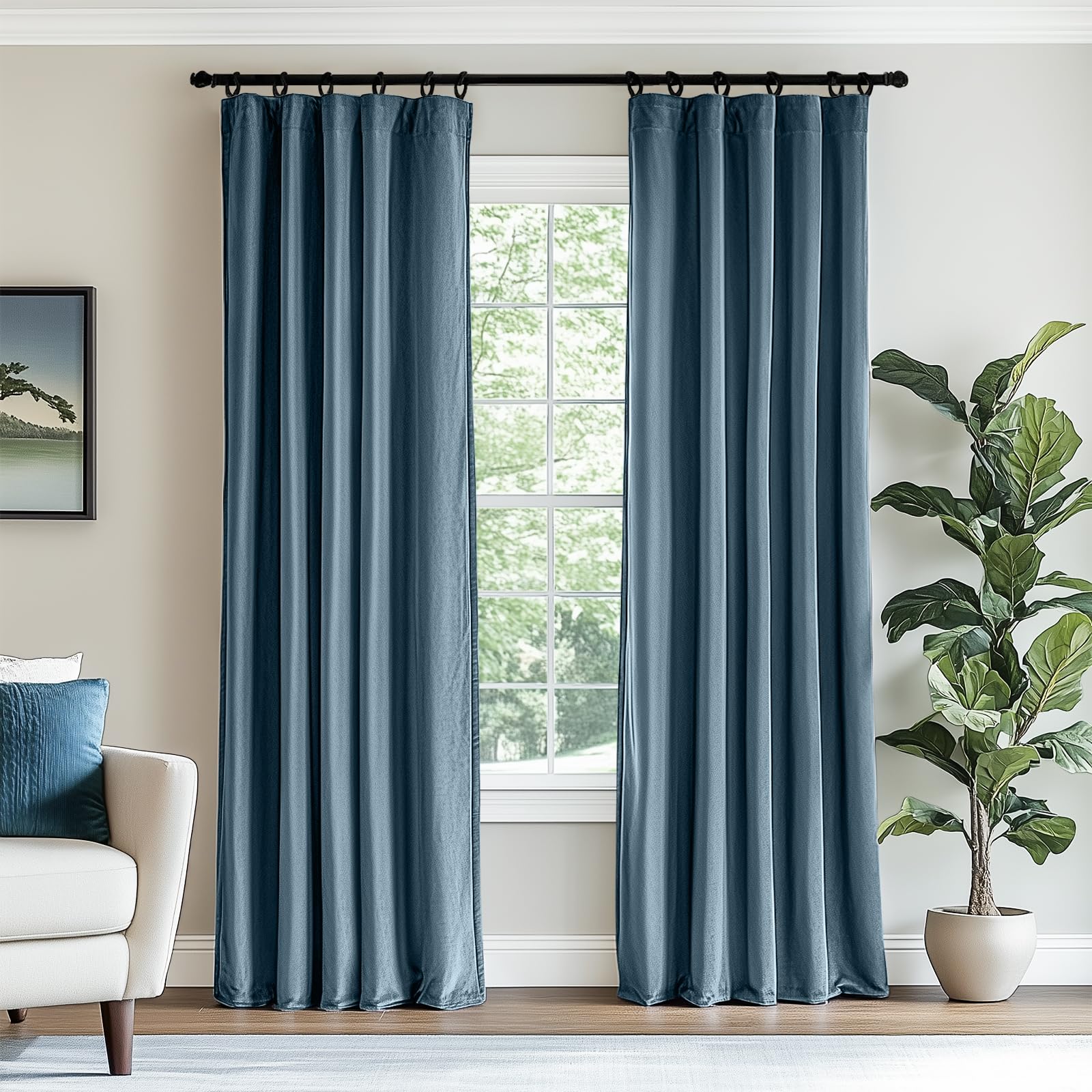 Lazzzy Blue Velvet Curtains Room Darkening Curtains 120 Inch Long Window Drapes For Bedroom Living Room Luxury Window Treatment 2 Panels Rod Pocket, W42 X L120