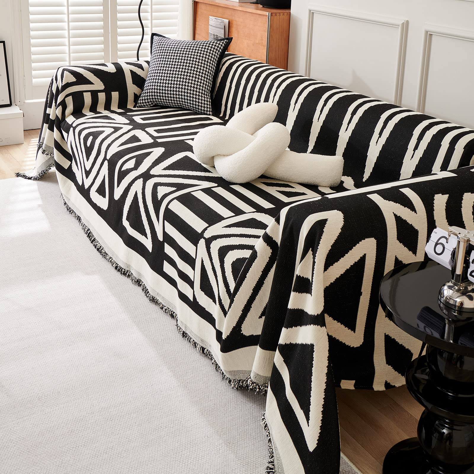 Handontime Boho Sofa Covers For Dogs Black Couch Sofa Covers For 3 Cushion Couch Sofa Beige Chenille Sofa Slipcover Couch Covers For Sectional L Shaped Couch Pets Protector Furniture Covers 71' X150'