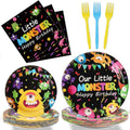 96 Pcs Monster Plates and Napkins Party Supplies kits Monster Tableware Set Little Monster Party Decorations Favors for Boy or G