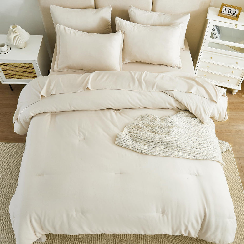 Litanika Dark Olive Green Queen Size Comforter Set - 7 Pieces Bed In A Bag Queen Beddding Comforter Sets, Plain Lightweight Bed