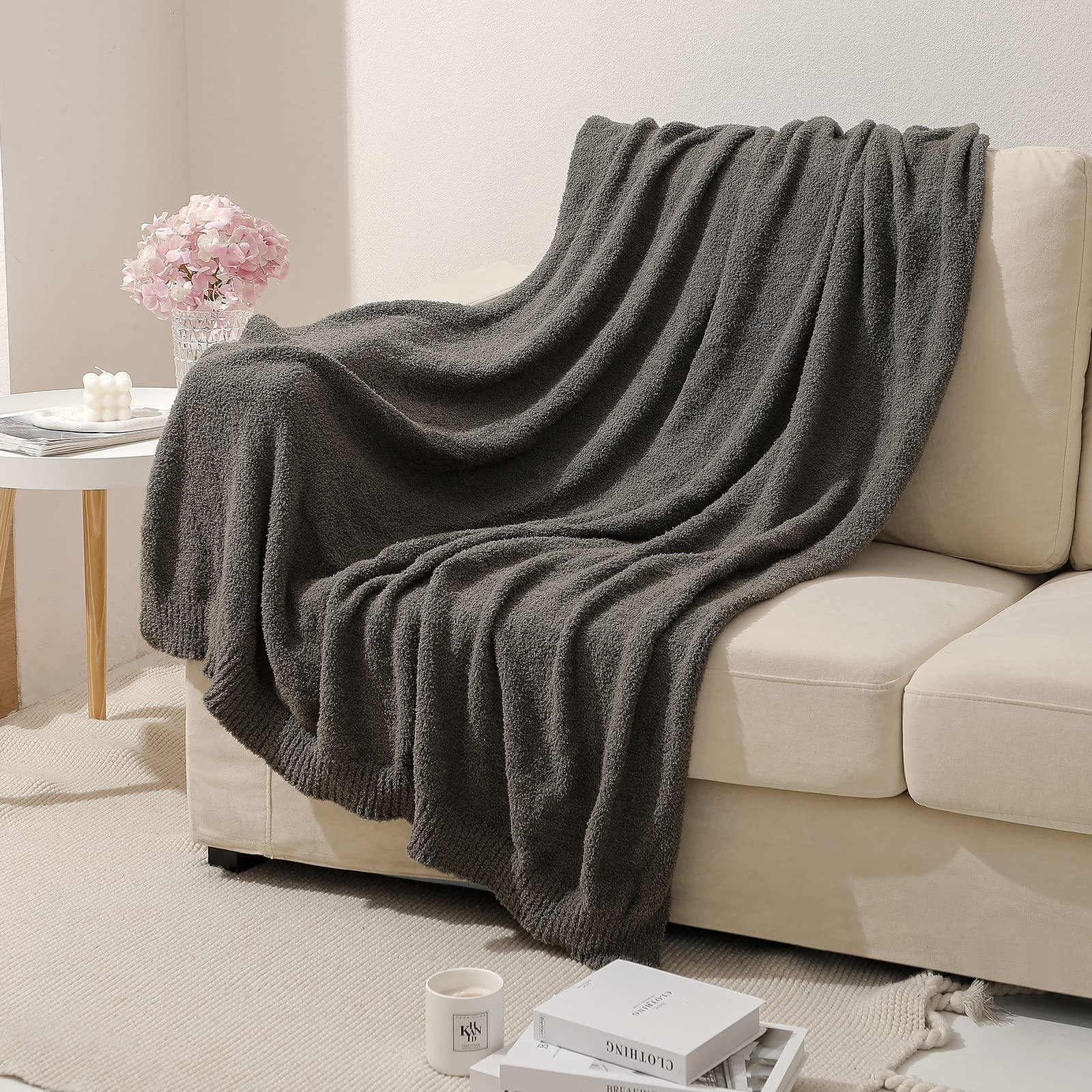 Bearberry Super Soft Fluffy Throw Blanket Lightweight Cozy Warm Bed Blankets For Couch Bed Sofa All Season (Dark Grey, 60   X80