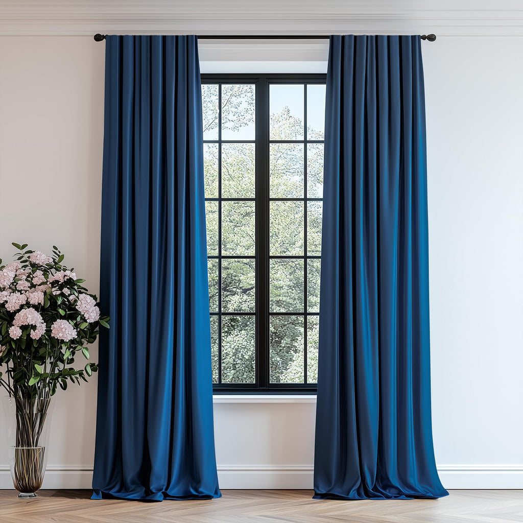 Lazzzy Navy Blue Velvet Curtains Room Darkening Thermal Insulated Curtains 72 Inch Long Window Drapes For Bedroom Living Room Super Soft Luxury Window Treatment 2 Panels Rod Pocket
