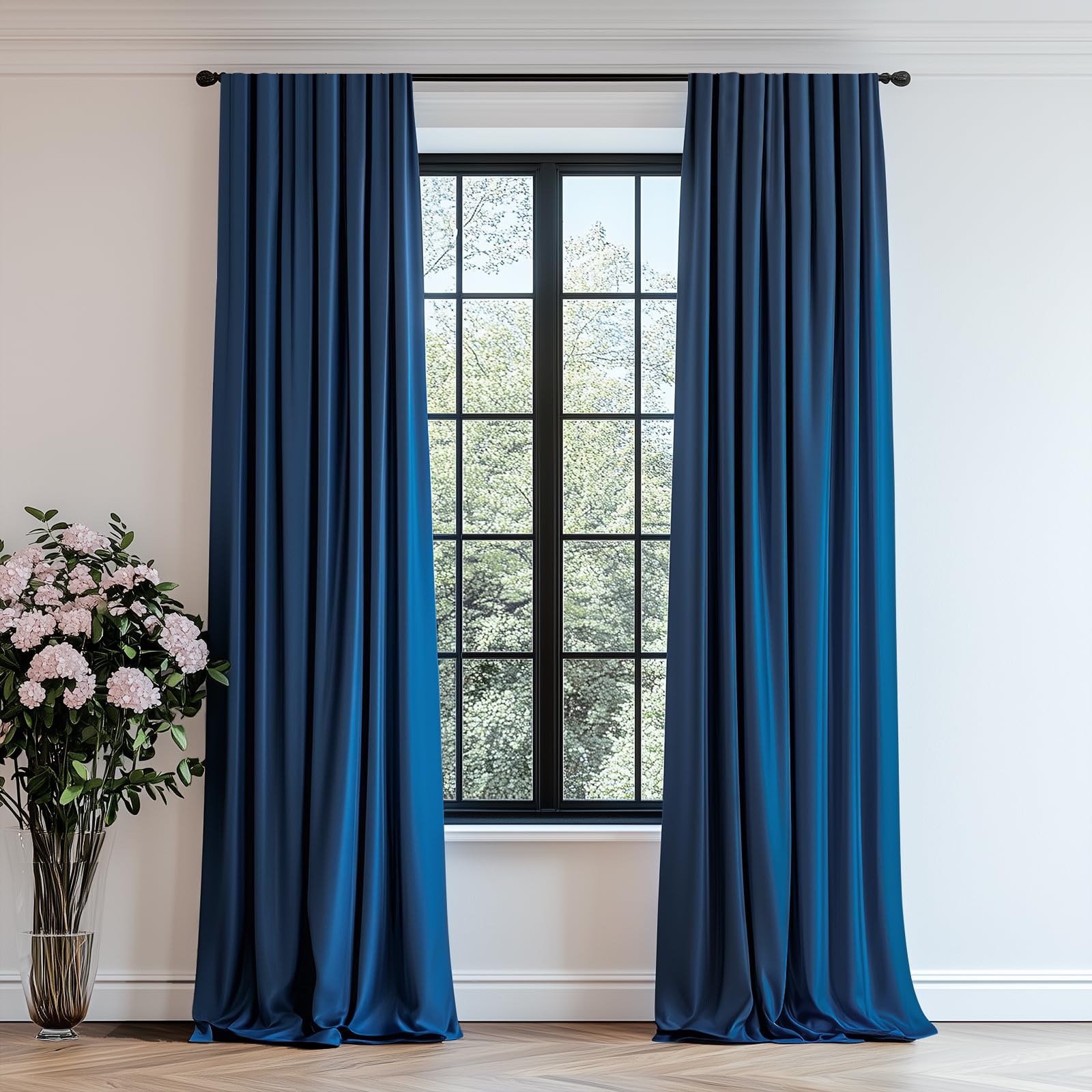 Lazzzy Navy Blue Velvet Curtains Room Darkening Thermal Insulated Curtains 72 Inch Long Window Drapes For Bedroom Living Room Super Soft Luxury Window Treatment 2 Panels Rod Pocket