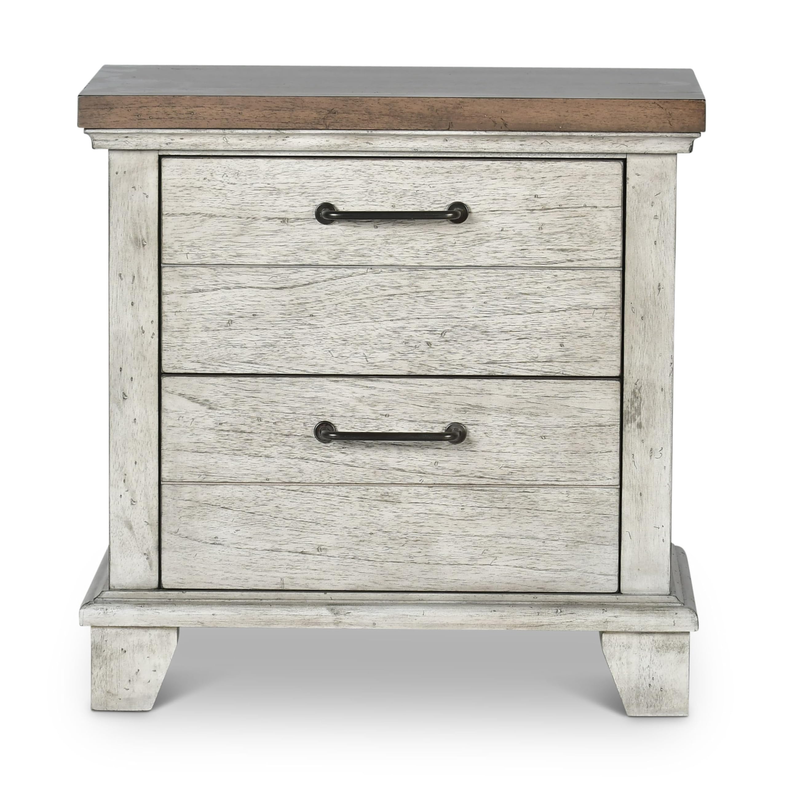 Steve Silver Furniture Bear Creek Nightstand, 28-Inch Height, Rustic/Farmhouse Design, Deep Drawers, Storage, Two Drawers, White Smoke Finish, Bedroom, 17" D x 28" W x 28.5" H, White