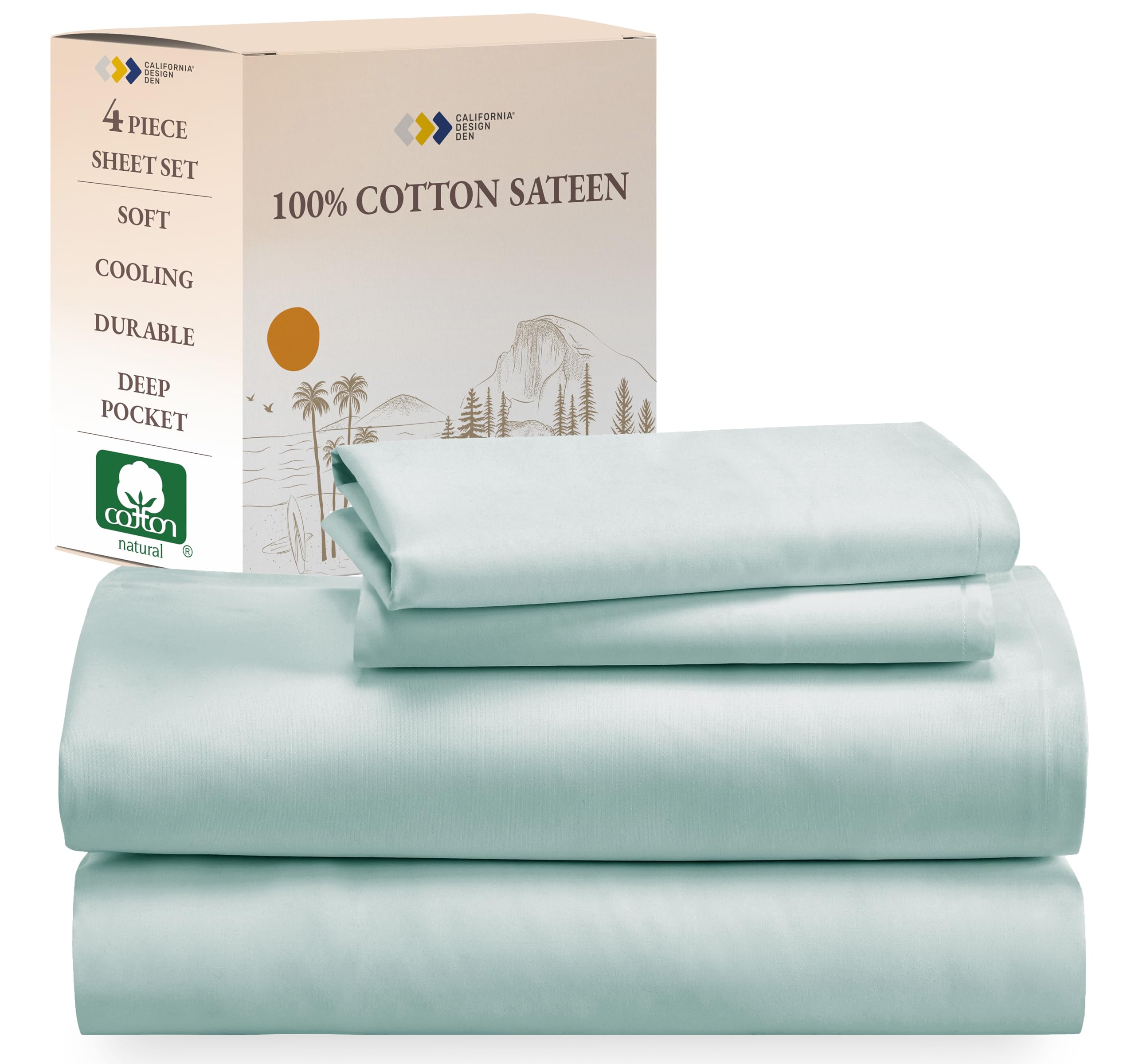 California Design Den Soft 100% Cotton Sheets King Size Bed Sheets Set With Deep Pockets, Seafoam Sheets, King Sheets Set With S