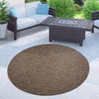 Solid Outdoor Rug For Patio Or Balcony Weatherproof In Mottled Brown, Size: 3'11' Round