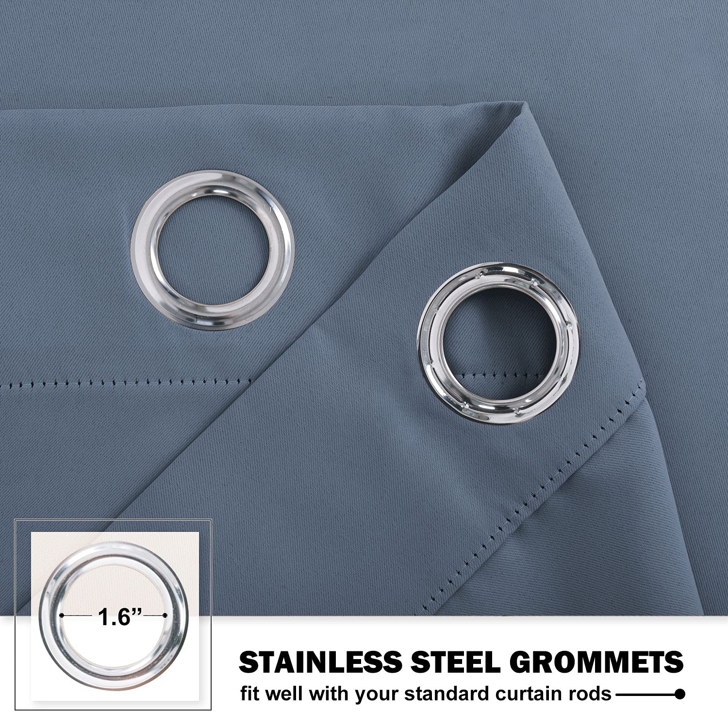 Nicetown Room Darkening Curtains 30 Inch Long, Kitchen Curtain Drapes Over Sink Thermal Insulated Grommet Short Curtains For Nursery, Privacy Protect Draperies, W34 X L30 Inch, Stone Blue, 2 Pieces
