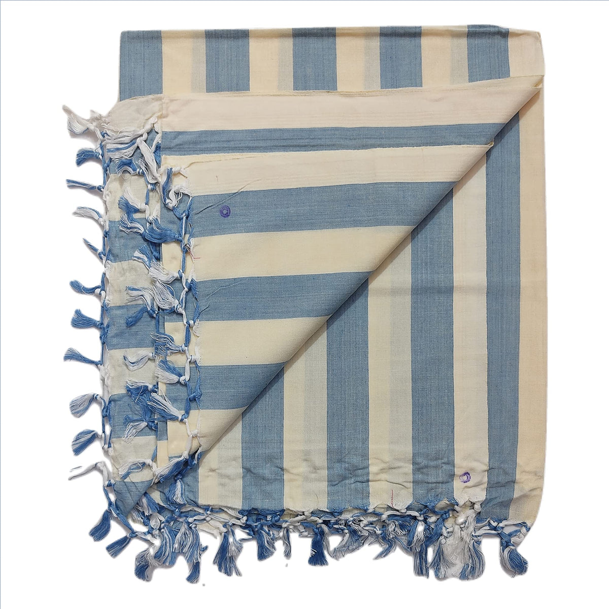 Arvore Bunkaar 100% Soft Beautiful Striped Bhagalpuri Bamboo Chadar/Summer Blanket/Top Sheet (Off White Blue, 245cm X 130cm)