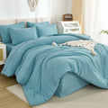 Litanika Queen Comforter Set Grayish Teal - 7 Pieces Bed In A Bag Queen Beddding Comforter Sets, Solid Lightweight Bed Set With