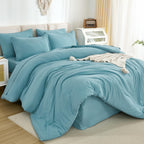Litanika Queen Comforter Set Grayish Teal - 7 Pieces Bed In A Bag Queen Beddding Comforter Sets, Solid Lightweight Bed Set With
