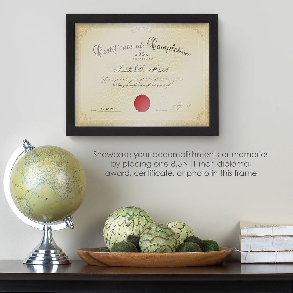 Melannco 12X9.4 Inch Black Wood Certificate Frame- Displays One 8.5X11 Inch Document