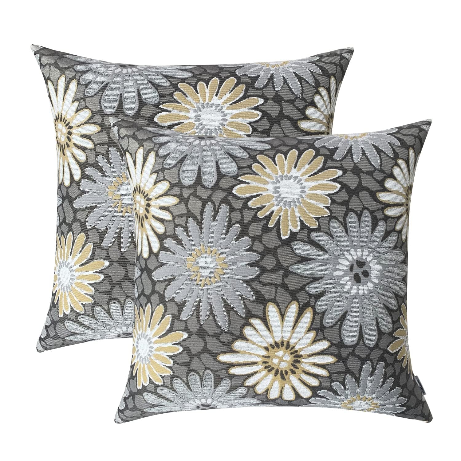 Romandeco Jacquard Floral Decorative Throw Pillow Covers For Couch Set Of 2, 24X24 Inches, Grey