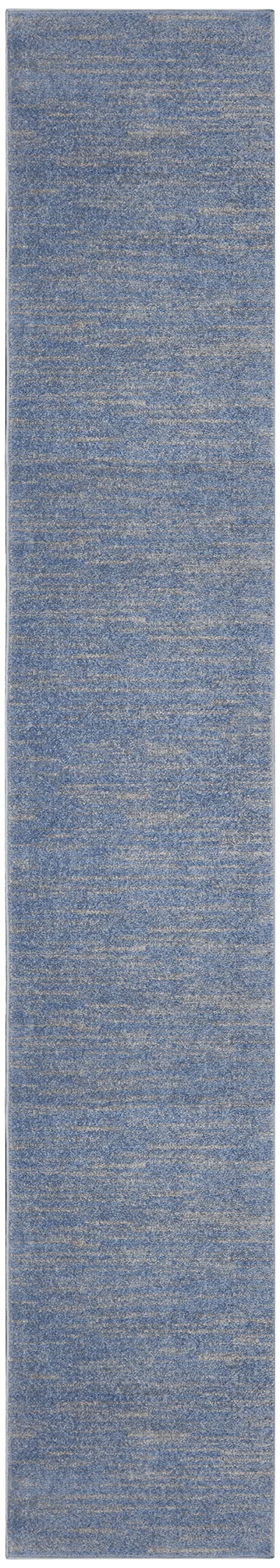 Nourison Essentials Solid Indoor/Outdoor Blue/Grey 2'2' X 16 Area Rug, Easy Cleaning, Non Shedding, Bed Room, Living Room, Dining Room, Deck, Patio, Backyard (2X16)