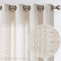 jinchan Boho Curtains for Bedroom Beige Linen Curtains Embroidered Bordered Window Curtains Living Room Drapes 90 Inch Length Bo