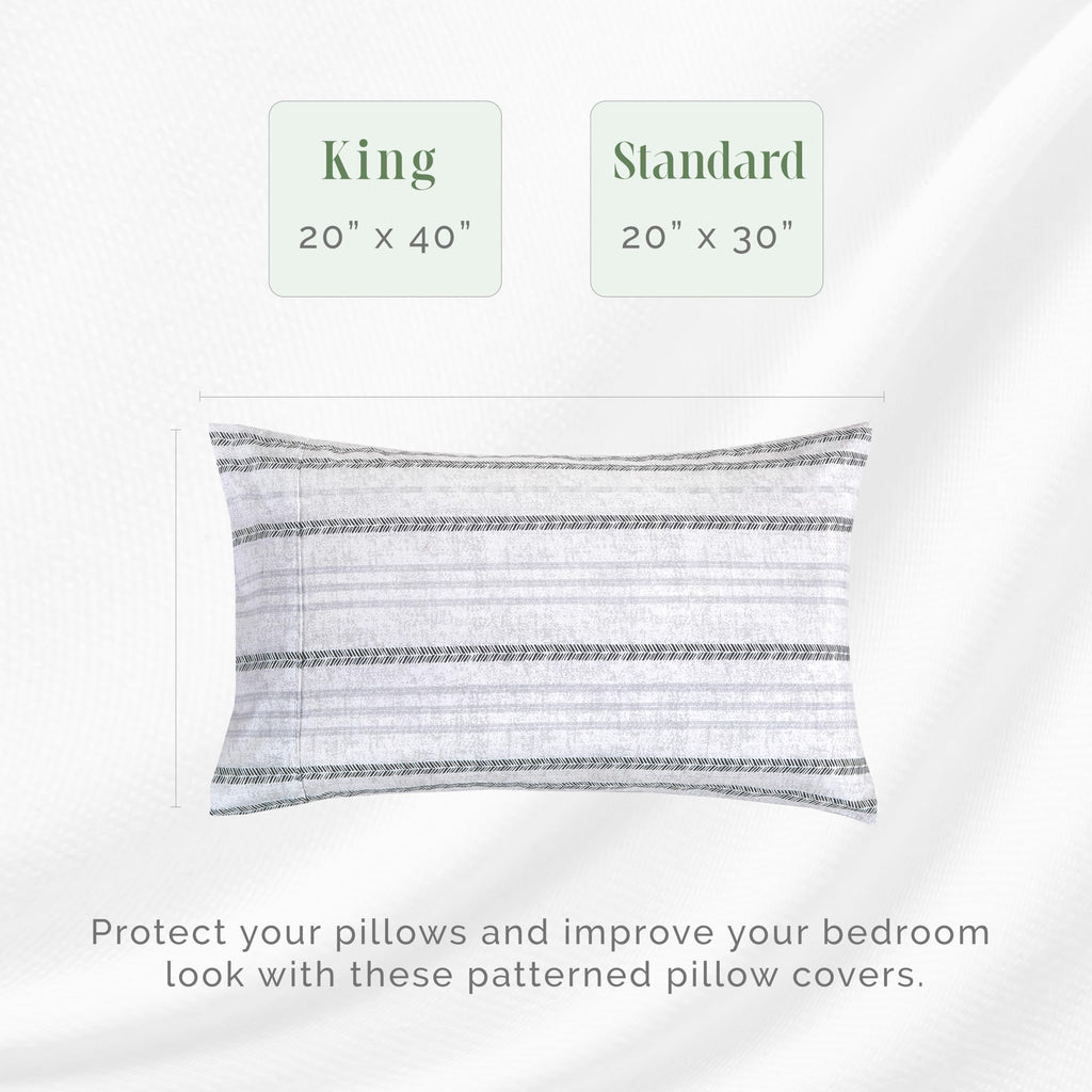 Elegant Comfort Ultra Soft Set Of 2 Striped Print Pillowcases - 1500 Premium Hotel Quality Microfiber, Soft And Smooth Envelope Closure 2-Piece Pillow Covers - Standard/Queen, Traci Gray