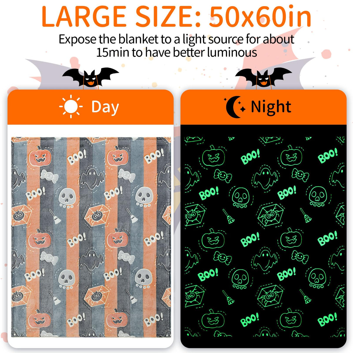 Lifeyj Glow In The Dark Halloween Blanket Gifts For Girls Boys, Soft Pumpkin Blanket 3 4 5 6 7 8 9 10 Year Old Girl Gifts, Girls