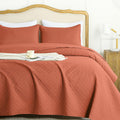 Flymme Queen Quilt Bedding Set Burnt Orange Lightweight Bedspreads Full Size,Modern Style Geometric Weave Stripe Pattern,Soft Mi