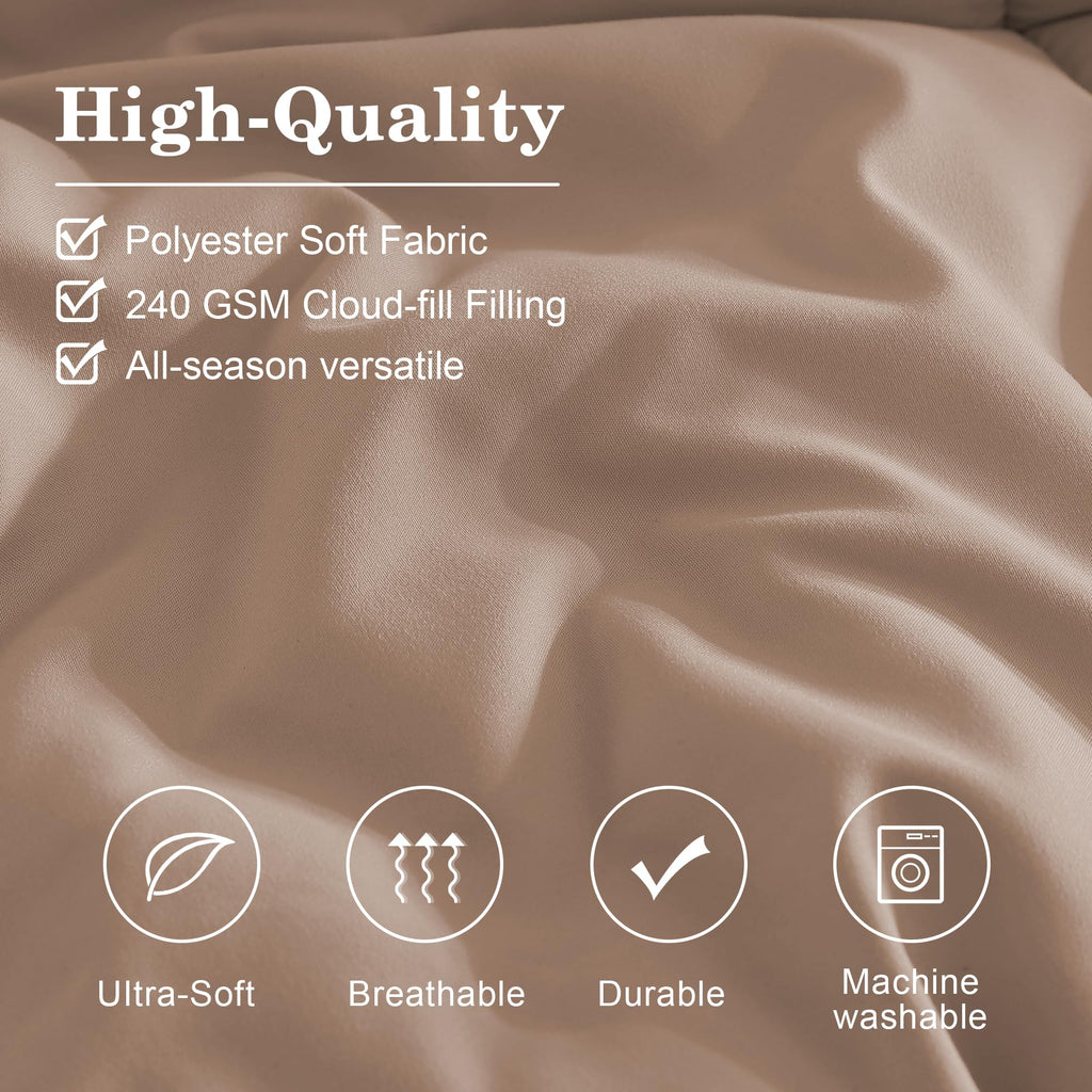 Monbix Queen Comforter Set - 7 Pieces Rust Pink Bed In A Bag Queen Bedding Sets With Comforters, All Seasons Down Alternative Co