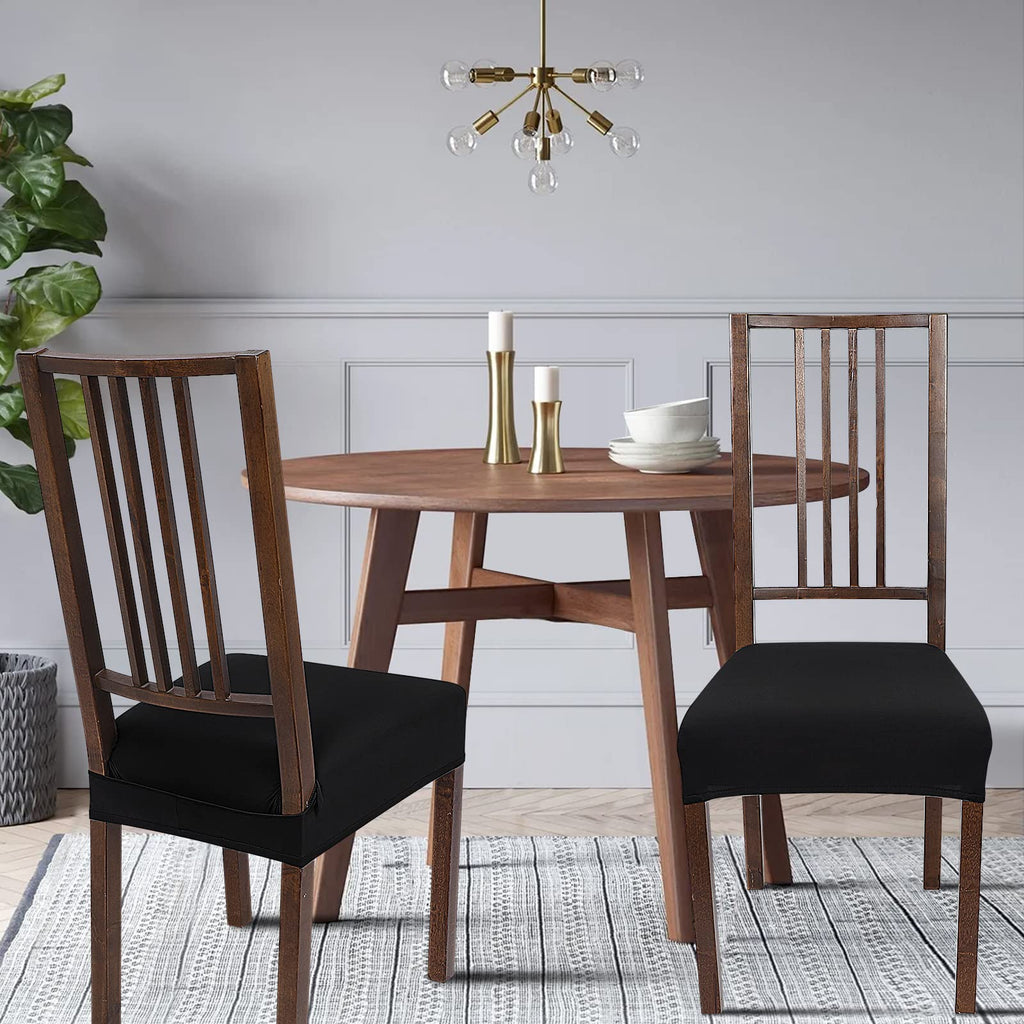 Searchi Stretch Dining Chair Seat Covers Set Of 4, Soft Removable Washable Seat Covers For Dining Chairs, Dining Room Seat Cover Protector (Rear-Covered, Pure Black)