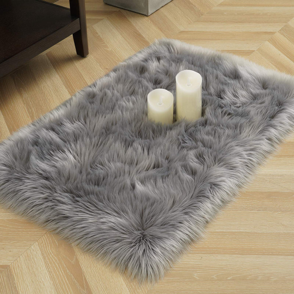 LOCHAS Soft Fluffy Faux Fur Rugs for Bedroom Bedside Rug 2x3 Feet, Washable, Furry Sheepskin Area Rug for Living Room Girls Room