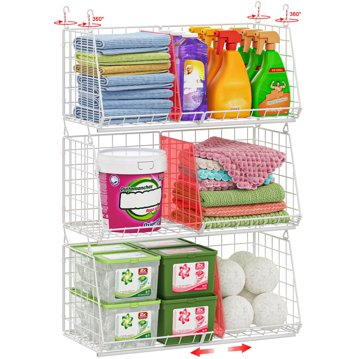 23.62 ExtraLong UnderShelf Hanging Laundry Basket Organizer, 3Pack SpaceSaving Laundry Organizer, Fits Wire Shelving (Rod