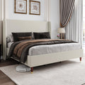 Jocisland Upholstered Bed Frame Full Size 51.2 High Platform Bed with Wingback Headboard/No Box Spring Needed/Easy Assembly/Brow