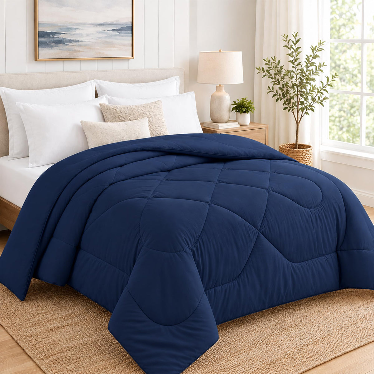 Sky Beddings 200 Gsm Microfiber Comforter For Single Bed, 90X106, Navy Blue