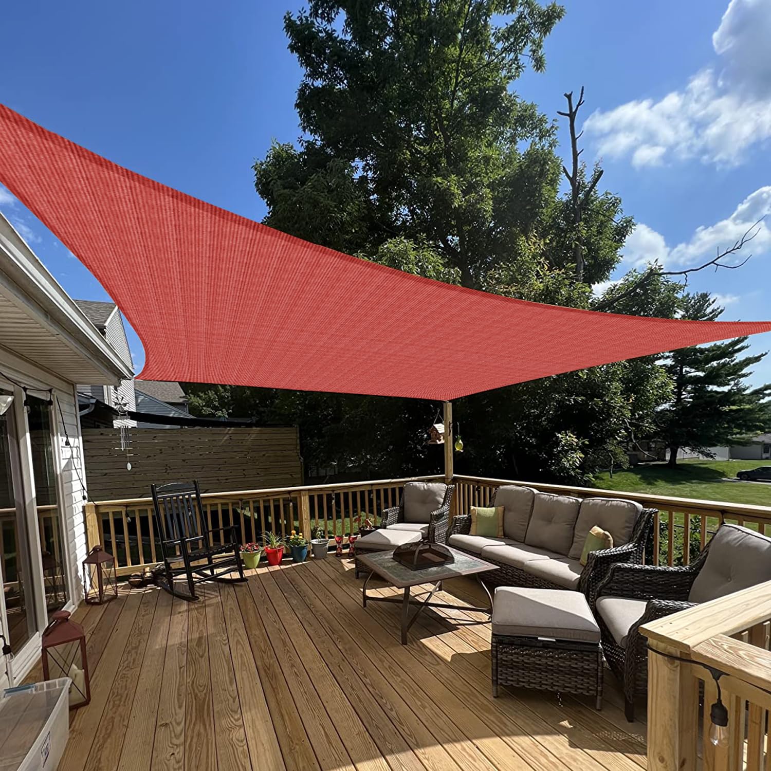 E&K Sunrise 10' X 14' Sun Shade Sail Rectangle Canopy Shade Cover Uv Block For Patio Backyard Garden Outdoor (Red)