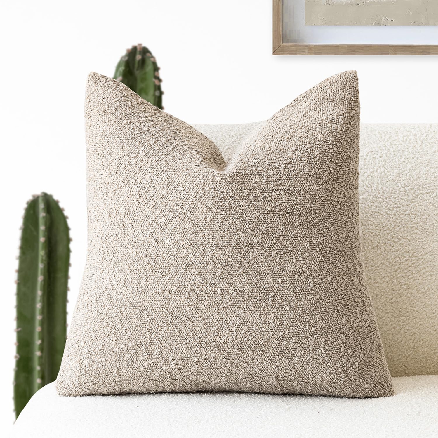 Foindtower Textured Boucle Throw Pillow Covers Accent Solid Pillow Cases Cozy Soft Decorative Couch Cushion Case For Chair Sofa