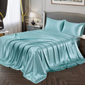 Vonty Satin Sheets King Size Silky Soft Satin Bed Sheets Aqua Satin Sheet Set, 1 Deep Pocket Fitted Sheet + 1 Flat Sheet + 2 Pil