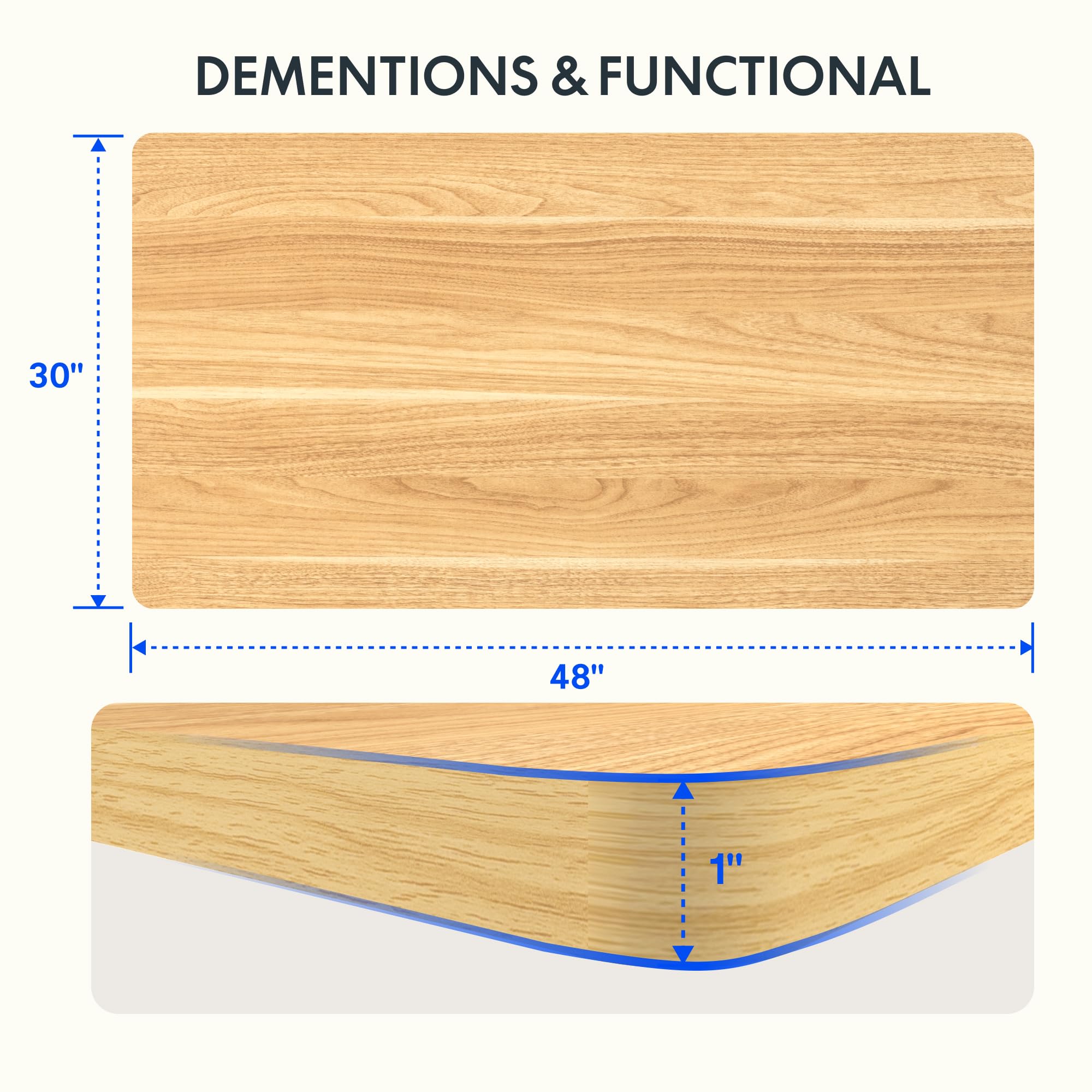 Flexispot Whole Piece 48'X30' Desktop 1' Thickness Height Adjustable Desk Rectangular Tabletop Maple Board (48Inch Maple Top)