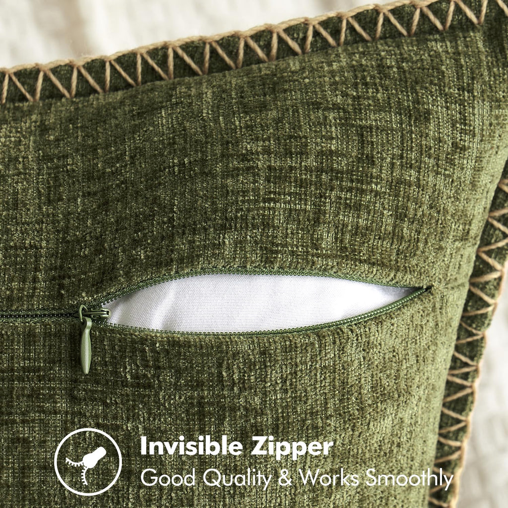 Miulee Pack Of 2 Couch Throw Pillow Covers 20X20 Inch Olive Green Farmhouse Decorative Pillow Covers With Stitched Edge Soft Chenille Solid Dyed Spring Pillow Covers For Sofa Bed Living Room