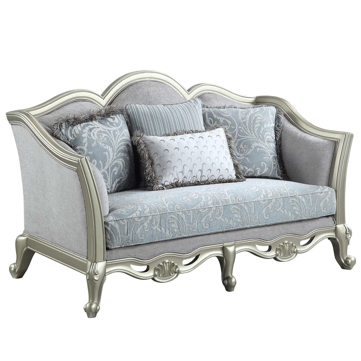 Acme Furniture Linen Upholstery Loveseat, Light Gray and Champagne