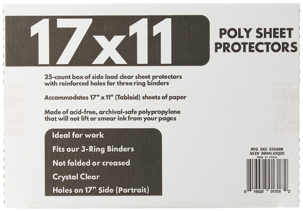 Ruby Paulina 17X11 Sheet Protectors Side Loading With 3-Holes 25 Sleeves Durable Archival Safe Crystal Clear
