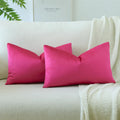 Otostar Velvet Soft Solid Decorative Throw Pillow Covers 12 X 20 Inch Pillow Covers Lumbar Cushion Case Couch Pillowcases For Sofa Bed Home Decor Pack Of 2 (Hot Pink)