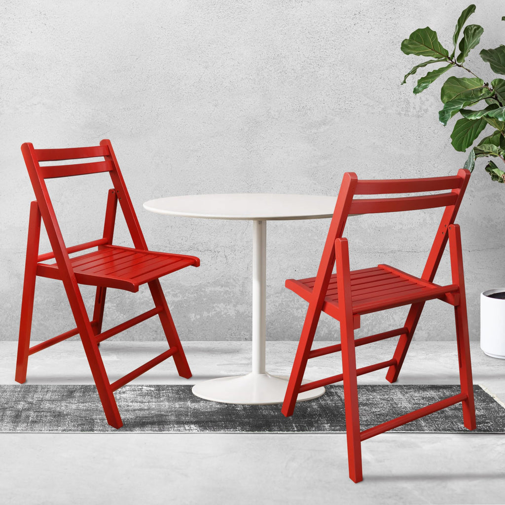 Casual Home Wooden Folding Chairs 2-Pcs Set - Red