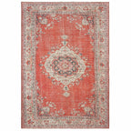 HomeRoots Polyester, Chenille 2’x3’ Red and Gray Oriental Scatter Rug