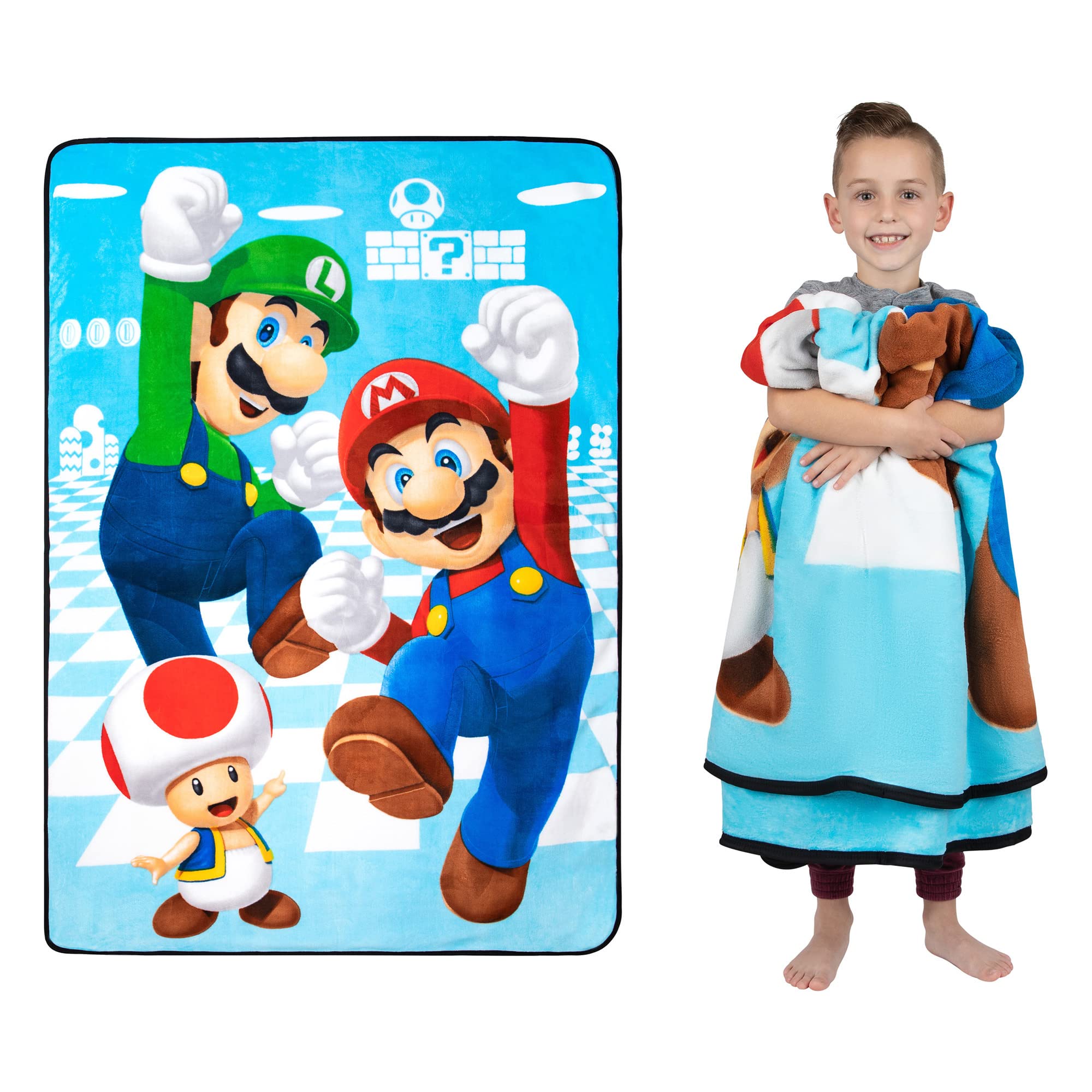 Franco Kids Bedding Super Soft Plush Micro Raschel Blanket, 62 In X 90 In, Mario