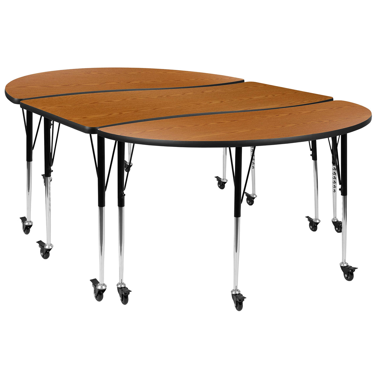 Flash Furniture Emmy 3 Piece Mobile 86" Oval Wave Flexible Oak Thermal Laminate Activity Table Set-Standard Height Adjustable Legs