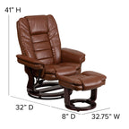 Flash Furniture Bali Contemporary Multi-Position Leathersoft Recliner Chair With Ottoman, 360-Degree Swivel Recliner Chair/Ottoman Set, Brown Vintage