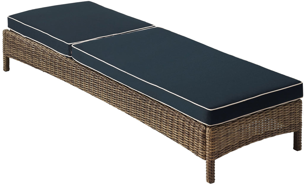Crosley Furniture Bradenton Reclining Wicker Outdoor Chaise Lounge Chair for Patio, Deck, Backyard, Poolside, Brown with Navy Cushions